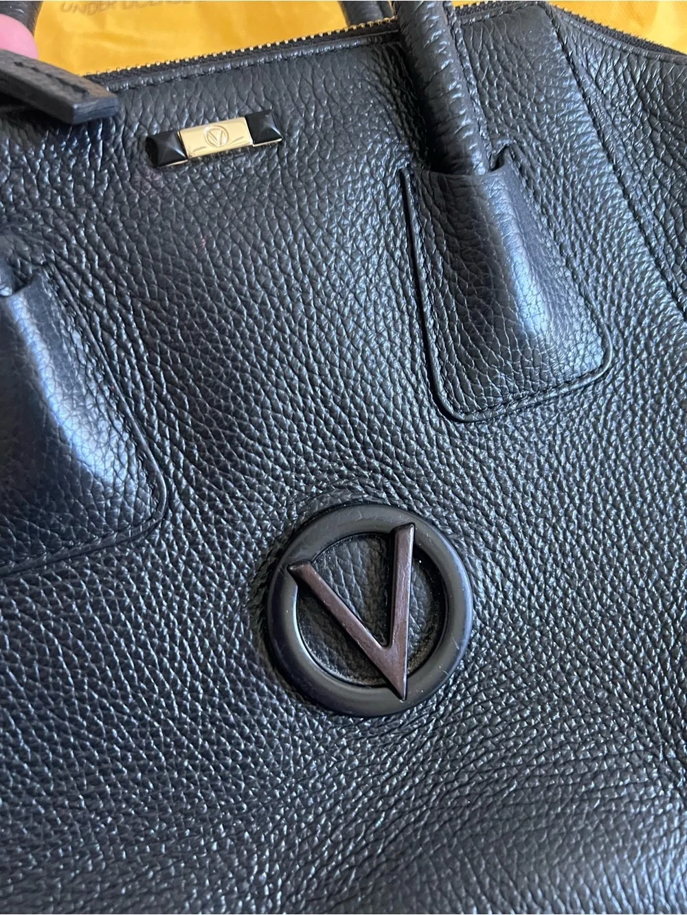 Black Pebbled Leather Top-Handle Bag